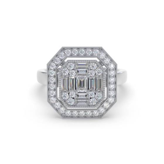 0.90ct Modern Round and Baguette Diamond Cluster Ring