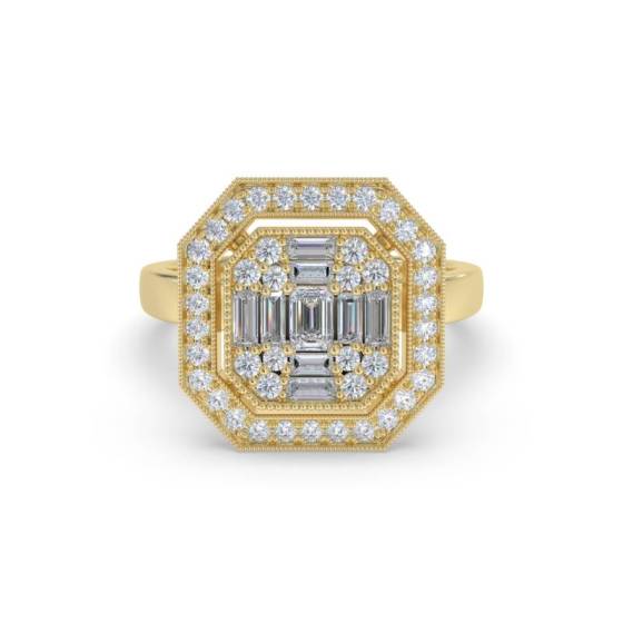 0.90ct Modern Round and Baguette Diamond Cluster Ring