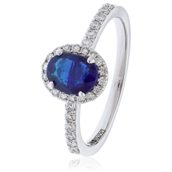 1.10ct Blue Sapphire and Diamond Halo Ring
