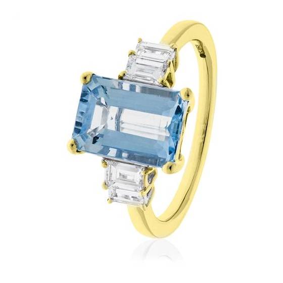 3.00ct Emerald Shaped Aquamarine and Diamond Halo Ring