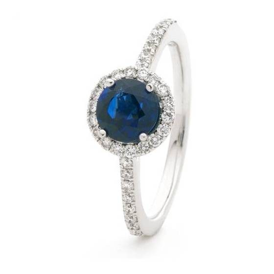 1.30ct Blue Sapphire and Diamond Halo Ring