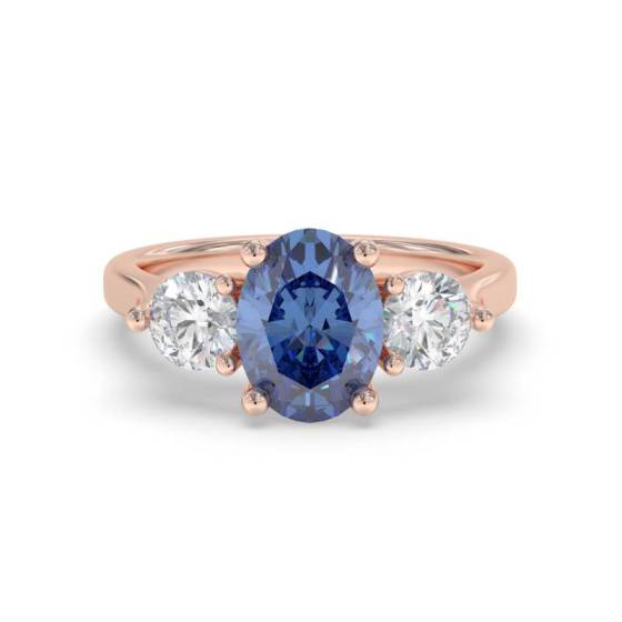 0.70ct Oval Blue Sapphire and Diamond Trilogy Ring