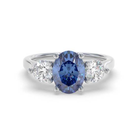 0.70ct Oval Blue Sapphire and Diamond Trilogy Ring
