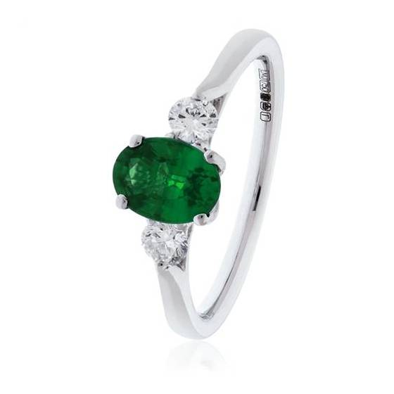 1.20ct Oval Green Emerald and Diamond Trilogy Ring