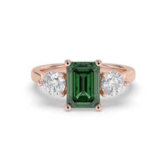 0.70ct Green Emerald and Diamond Trilogy Ring