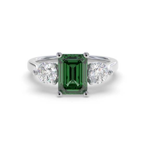 0.70ct Green Emerald and Diamond Trilogy Ring