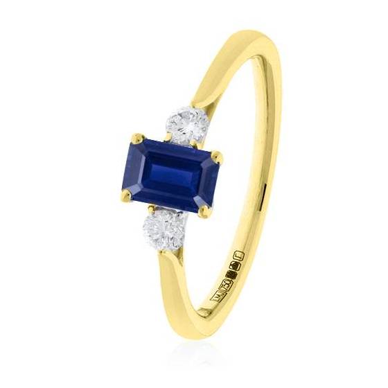 1.35ct Emerald Blue Sapphire and Diamond Trilogy Ring