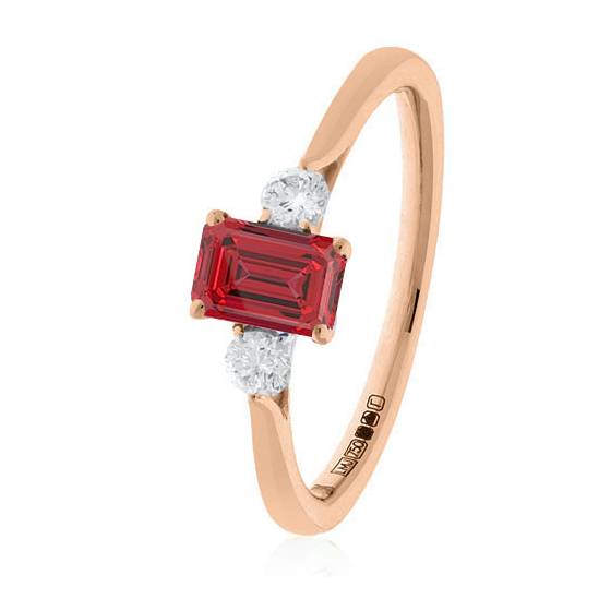 3 Stone Ruby Diamond Ring With Shoulder Diamonds