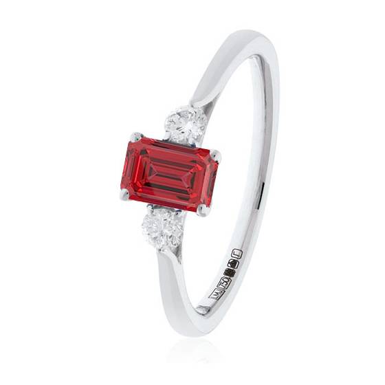 3 Stone Ruby Diamond Ring With Shoulder Diamonds