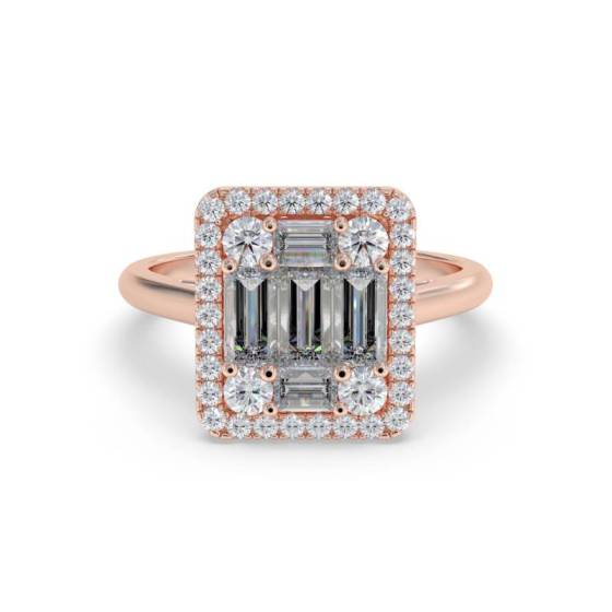 1.00ct Round and Baguette Diamond Cluster Ring