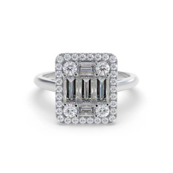 1.00ct Round and Baguette Diamond Cluster Ring