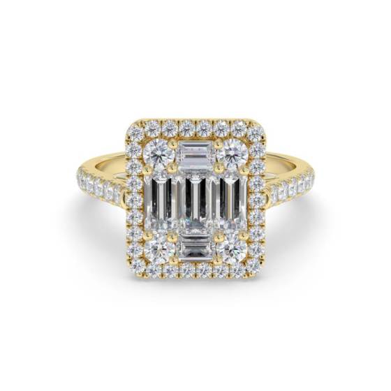 0.60ct Modern Round and Baguette Diamond Cluster Ring