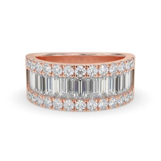 4.00ct Round and Baguette Diamond Mulit Row Dress Ring
