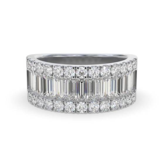 4.00ct Round and Baguette Diamond Mulit Row Dress Ring