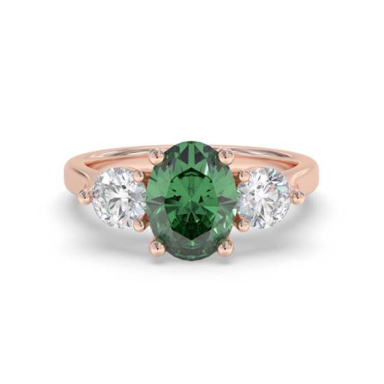 0.60ct Oval Green Emerald and Diamond Trilogy Ring