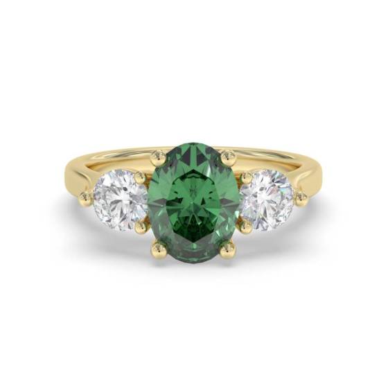 0.60ct Oval Green Emerald and Diamond Trilogy Ring