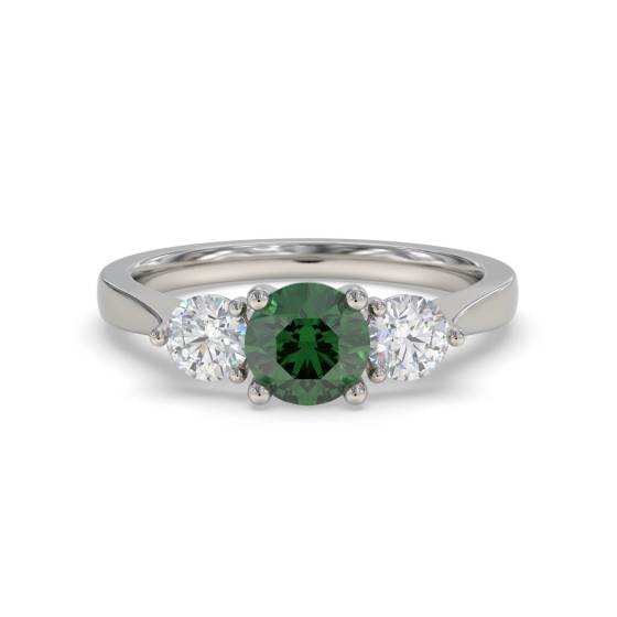 3 Stone Emerald Diamond Ring With Shoulder Diamonds