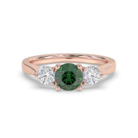 3 Stone Emerald Diamond Ring With Shoulder Diamonds