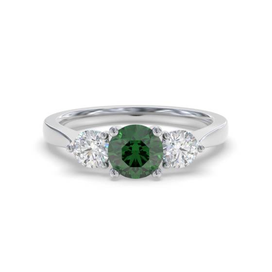 3 Stone Emerald Diamond Ring With Shoulder Diamonds