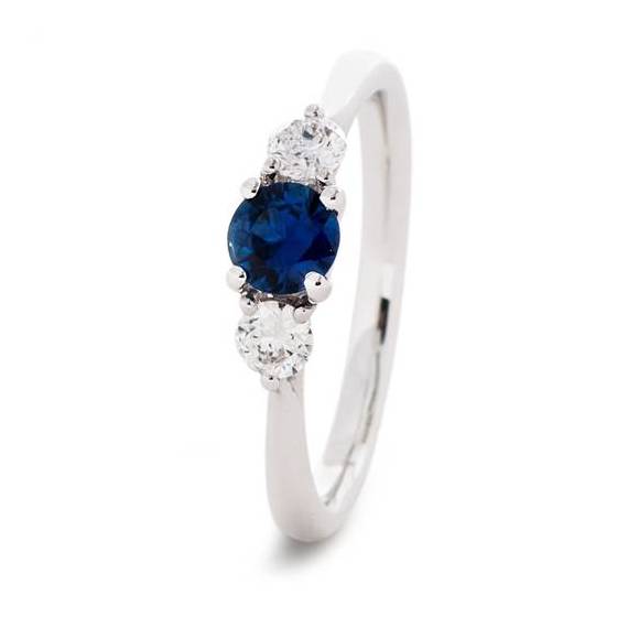 1.10ct Round Blue Sapphire and Diamond Trilogy Ring