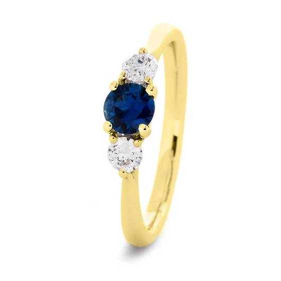 1.10ct Round Blue Sapphire and Diamond Trilogy Ring
