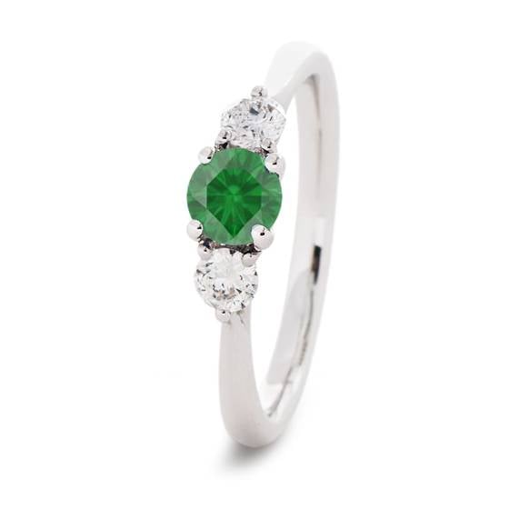 3 Stone Emerald Diamond Ring With Shoulder Diamonds
