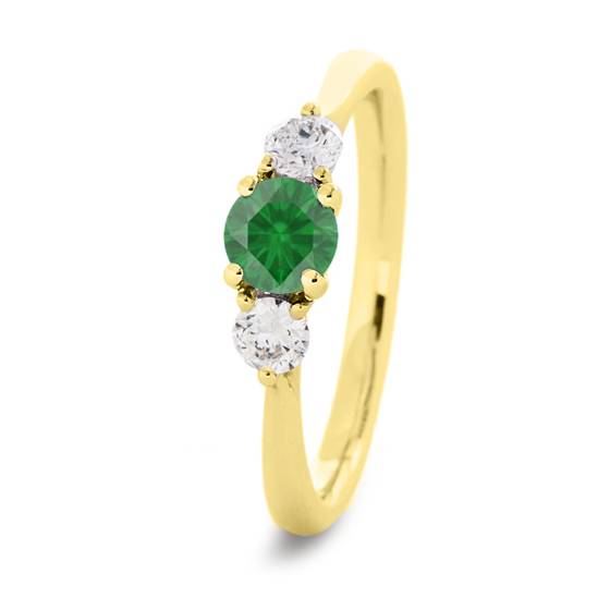 3 Stone Emerald Diamond Ring With Shoulder Diamonds