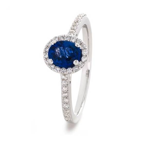 1.10ct Blue Sapphire and Diamond Halo Ring