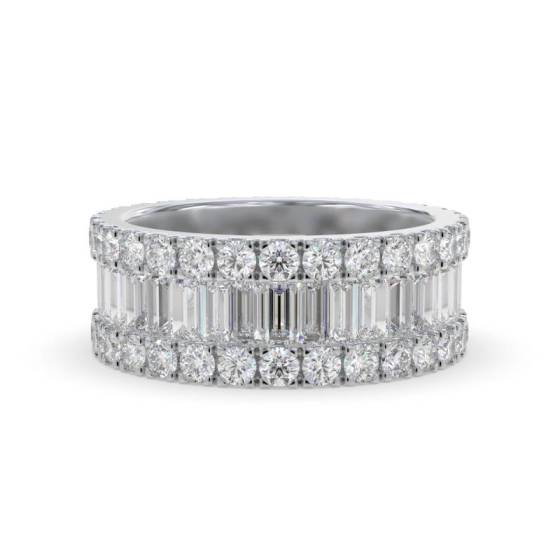 5.50ct Round and Baguette Diamond Mulit Row Dress Ring