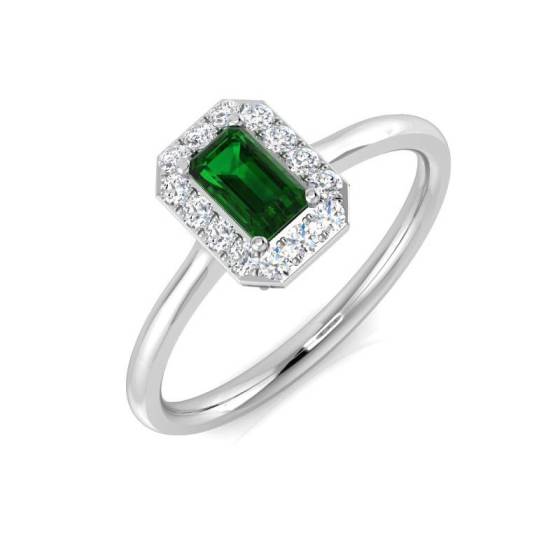 0.50ct Emerald and Diamond Halo Ring
