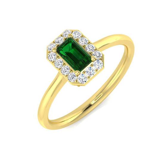 0.45ct Single Halo Emerald and Diamond Gemstone Ring