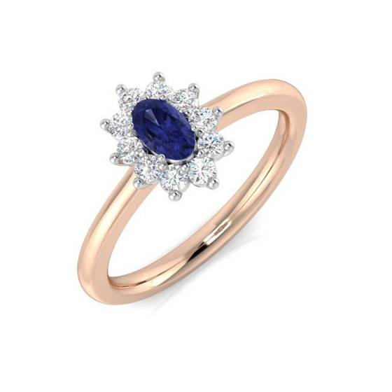 0.45ct Oval Tanzanite and Round Diamond Halo Ring