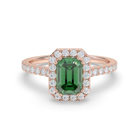 1.20ct Halo Shoulder Set Emerald and Diamond Gemstone Ring