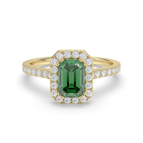 1.20ct Halo Shoulder Set Emerald and Diamond Gemstone Ring