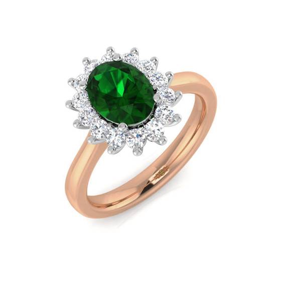 1.35ct Halo Set Emerald and Diamond Gemstone Ring