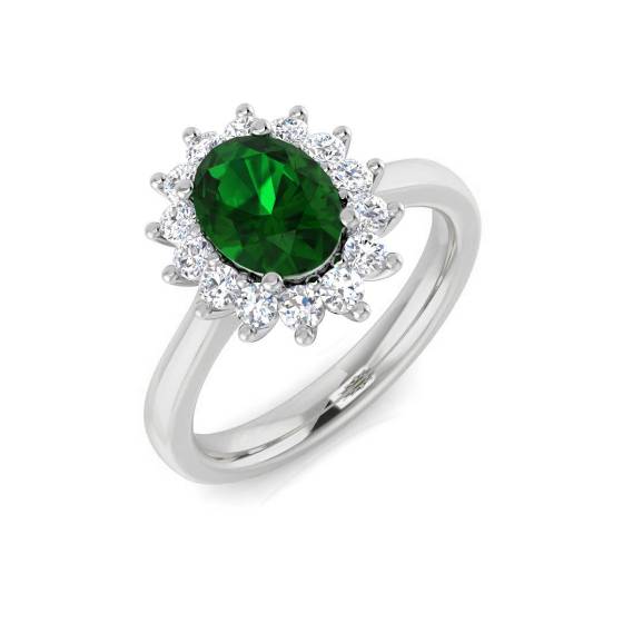 1.35ct Halo Set Emerald and Diamond Gemstone Ring