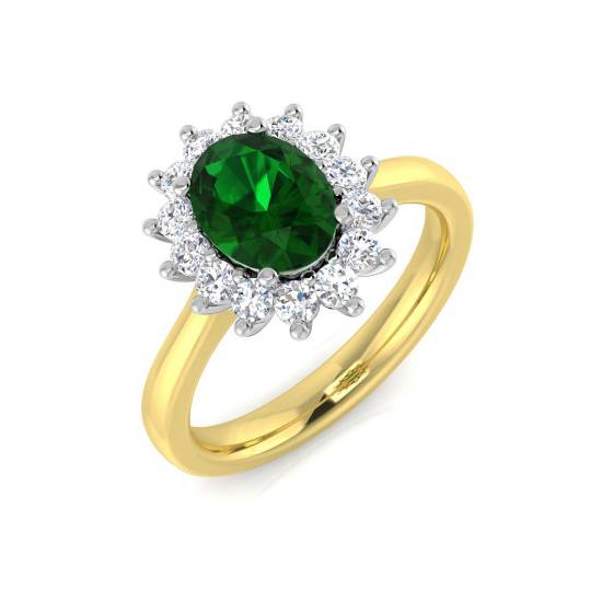 1.35ct Halo Set Emerald and Diamond Gemstone Ring