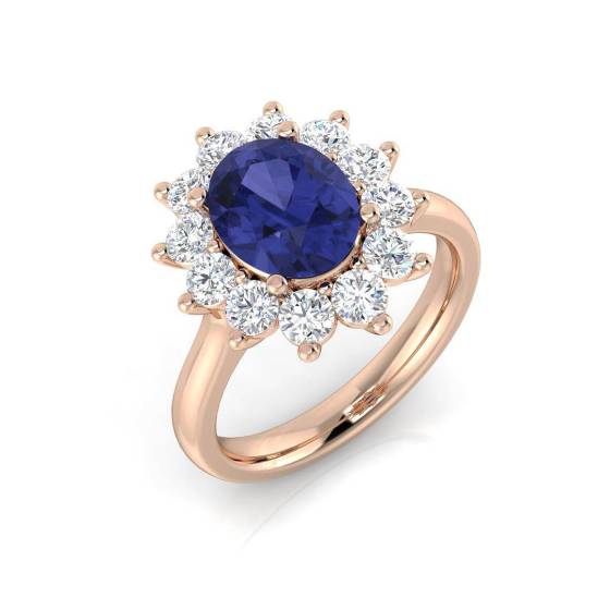 2.50ct Oval Tanzanite and Round Diamond Halo Ring