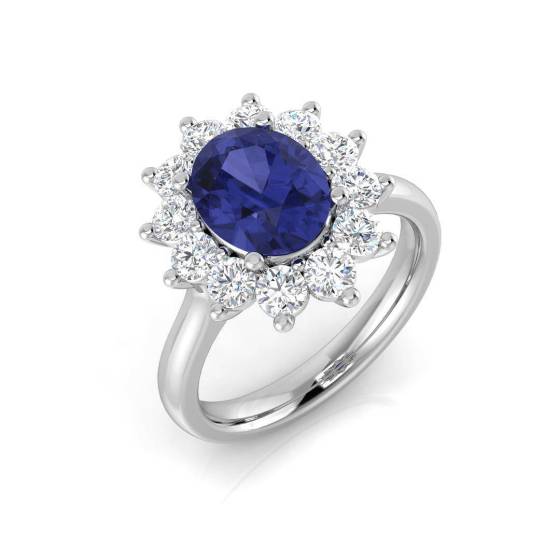 2.50ct Oval Tanzanite and Round Diamond Halo Ring