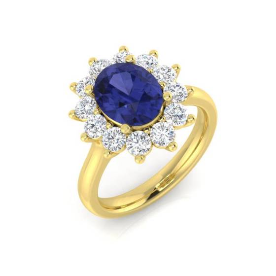 2.50ct Oval Tanzanite and Round Diamond Halo Ring