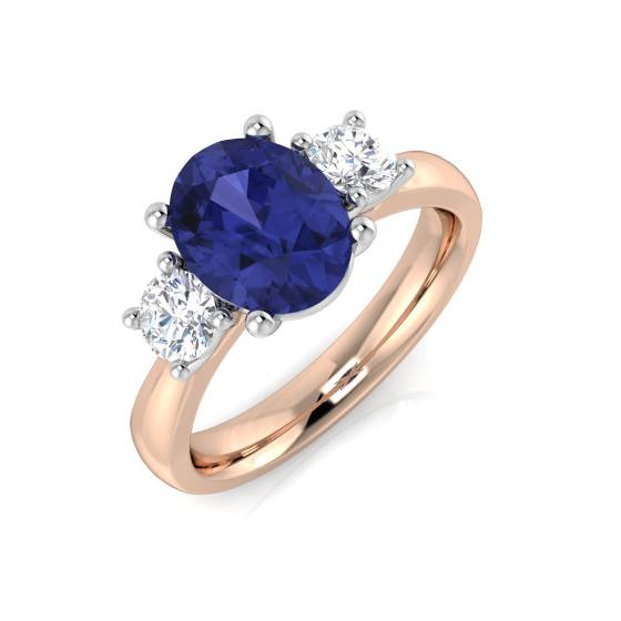 2.30ct Oval Tanzanite and Round Diamond Trilogy Ring