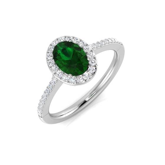 1.00ct Single Halo Emerald and Diamond Gemstone Ring