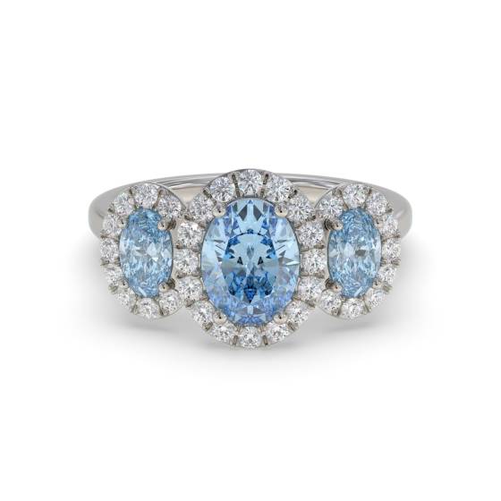 Oval and Round Diamond Aquamarine Halo Gemstone Ring