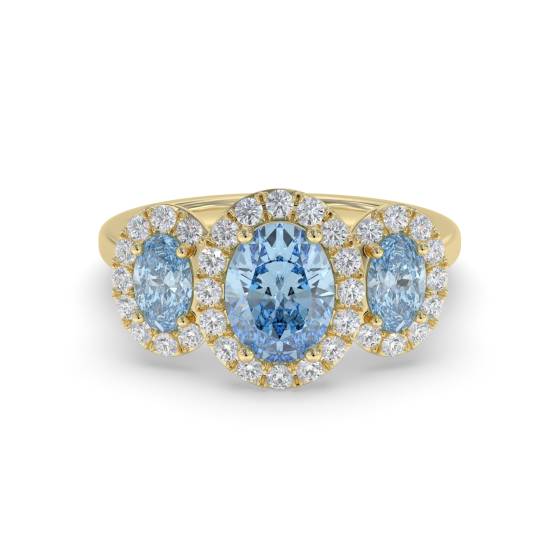 Oval and Round Diamond Aquamarine Halo Gemstone Ring