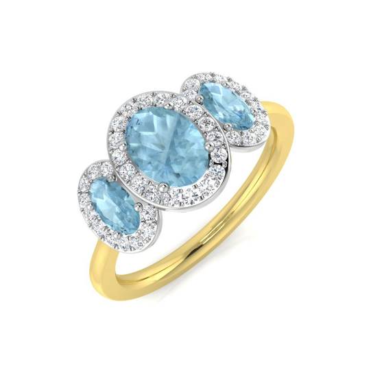 Oval and Round Aquamarine Gemstone Trilogy Ring