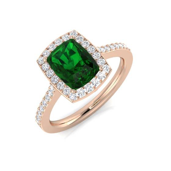 1.70ct Halo Shoulder Set Emerald and Diamond Gemstone Ring