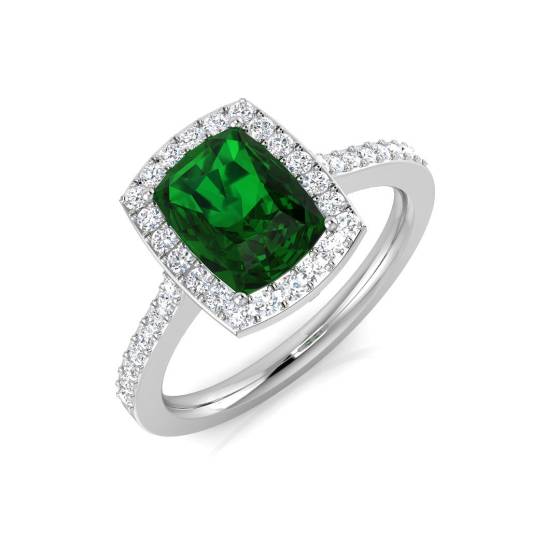 1.70ct Halo Shoulder Set Emerald and Diamond Gemstone Ring
