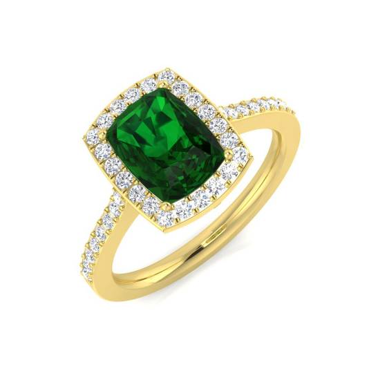 1.70ct Halo Shoulder Set Emerald and Diamond Gemstone Ring