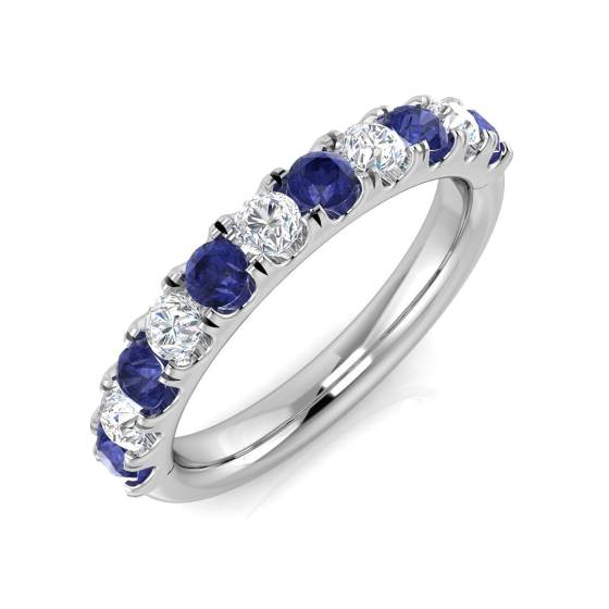 0.80ct Round Tanzanite and Round diamond Trilogy Ring