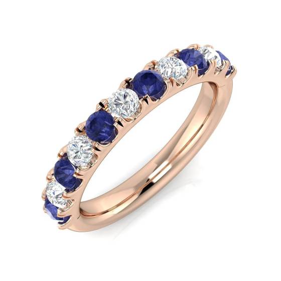 0.80ct Round Tanzanite and Round diamond Trilogy Ring